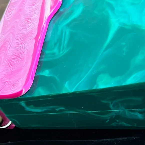 EDIE PARKER Malachite & Pink Acrylic Box Bag Tortoise Chain Hardbody Lady RARE - Picture 6 of 12